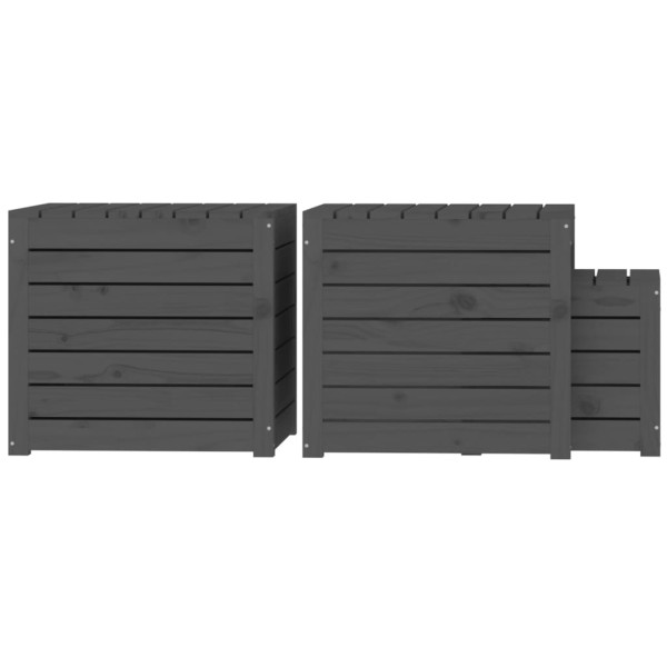 Set de cajas de jardín 3 piezas madera maciza de pino gris Set de cajas de jardín 3 piezas madera maciza de pino gris
