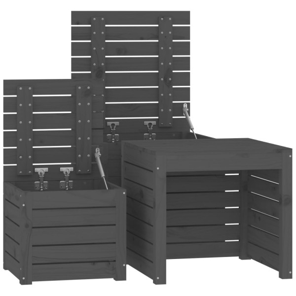 Set de cajas de jardín 3 piezas madera maciza de pino gris Set de cajas de jardín 3 piezas madera maciza de pino gris