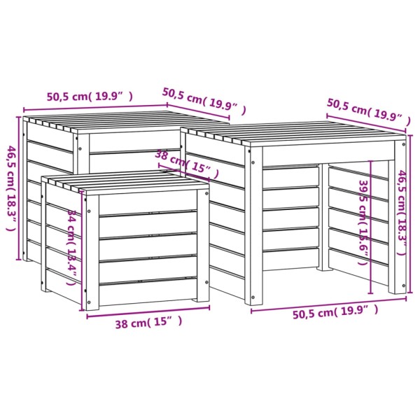 Set de cajas de jardín 3 piezas madera maciza de pino gris Set de cajas de jardín 3 piezas madera maciza de pino gris