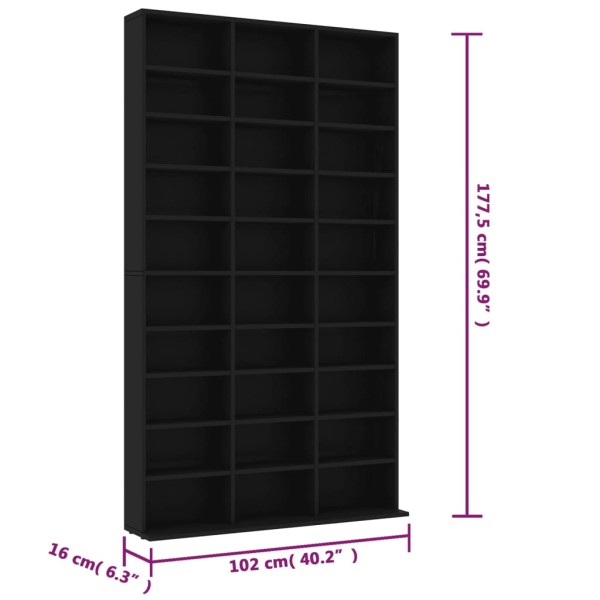 Armario para CDs madera contrachapada negro 102x16x177,5 cm Armario para CDs madera contrachapada negro 102x16x177,5 cm