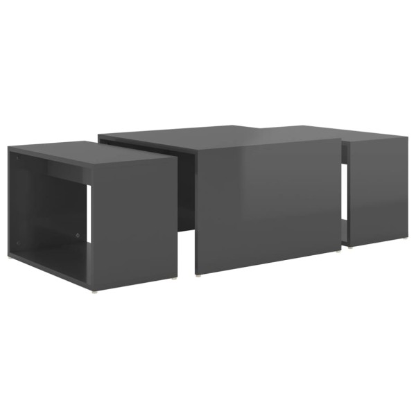 Mesas de centro apilables 3 piezas gris brillo 60x60x38 cm Mesas de centro apilables 3 piezas gris brillo 60x60x38 cm