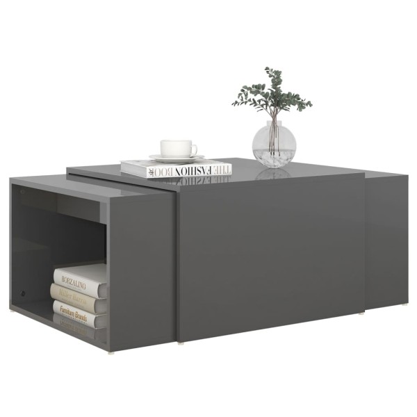 Mesas de centro apilables 3 piezas gris brillo 60x60x38 cm Mesas de centro apilables 3 piezas gris brillo 60x60x38 cm
