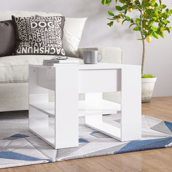 Mesa de centro madera contrachapada blanco brillo 55,5x55x45 cm