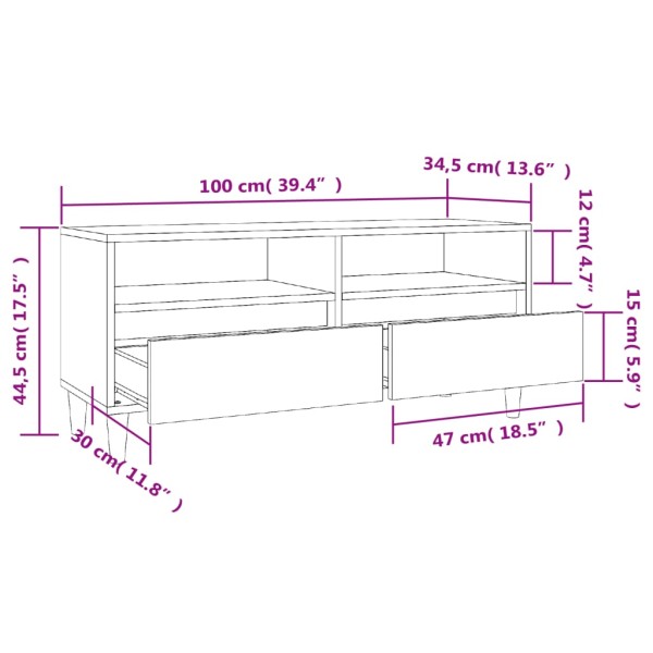 Mueble de TV madera contrachapada gris hormigón 100x34,5x44,5cm Mueble de TV madera contrachapada gris hormigón 100x34,5x44,5cm