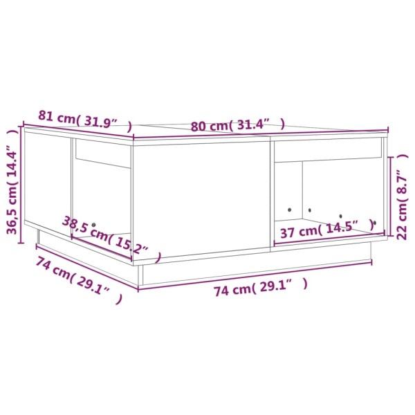 Mesa de centro madera maciza de pino 80x81x36,5 cm Mesa de centro madera maciza de pino 80x81x36,5 cm