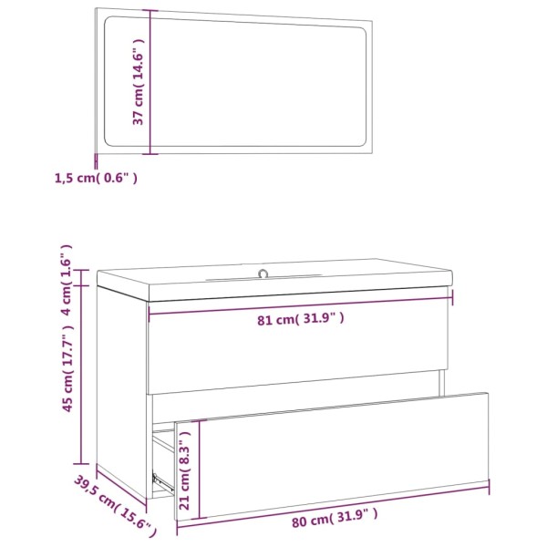 Set de muebles de baño madera contrachapada gris Sonoma Set de muebles de baño madera contrachapada gris Sonoma