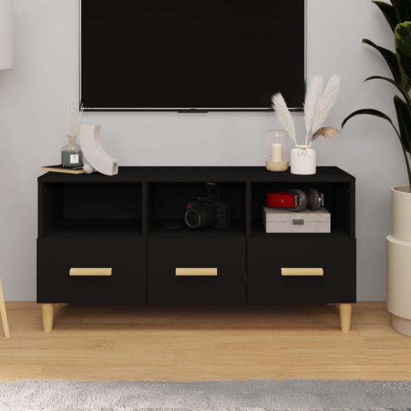 Mueble de TV madera contrachapada negro 102x36x50 cm