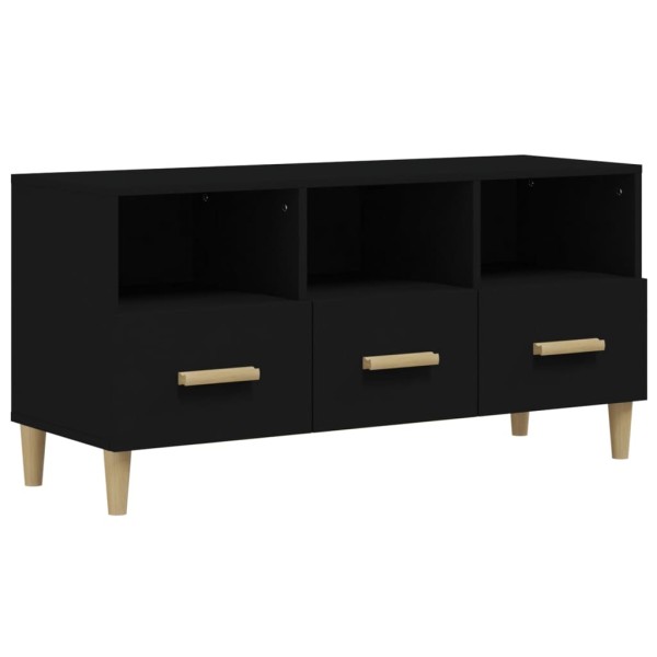 Mueble de TV madera contrachapada negro 102x36x50 cm