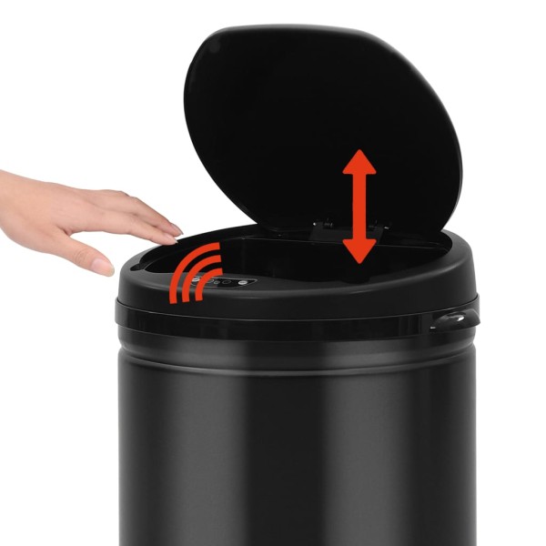 Cubo de basura con sensor automático 40L acero al carbono negro