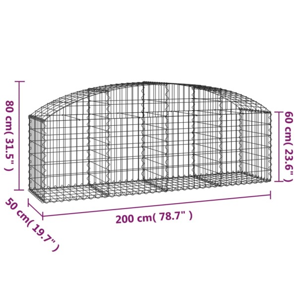 Cesta de gaviones forma arco hierro galvanizado 200x50x60/80 cm Cesta de gaviones forma arco hierro galvanizado 200x50x60/80 cm