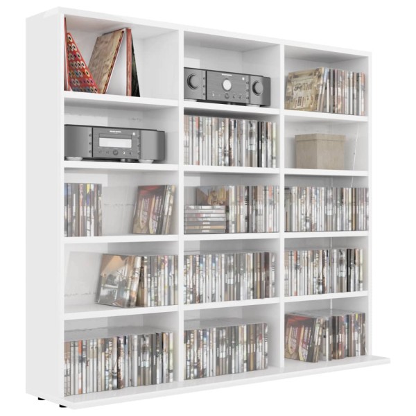 Estantería CD madera contrachapada blanco brillo 102x23x89,5 cm Estantería CD madera contrachapada blanco brillo 102x23x89,5 cm