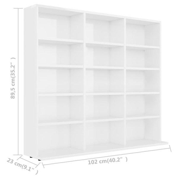 Estantería CD madera contrachapada blanco brillo 102x23x89,5 cm Estantería CD madera contrachapada blanco brillo 102x23x89,5 cm