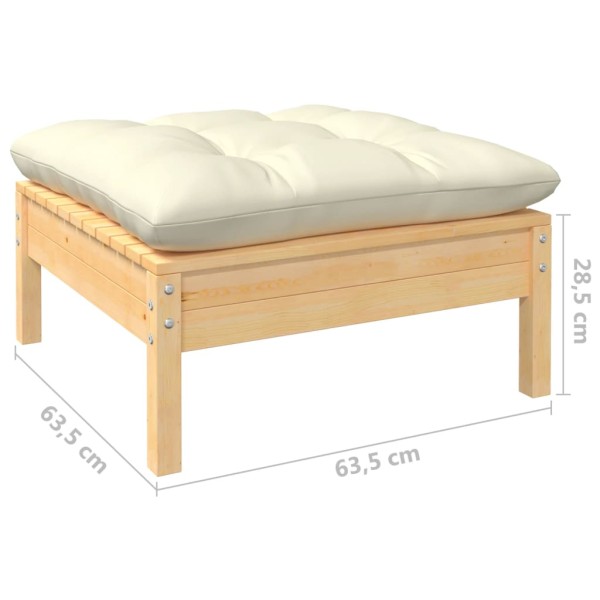 Taburete de jardín con cojín crema madera maciza de pino Taburete de jardín con cojín crema madera maciza de pino