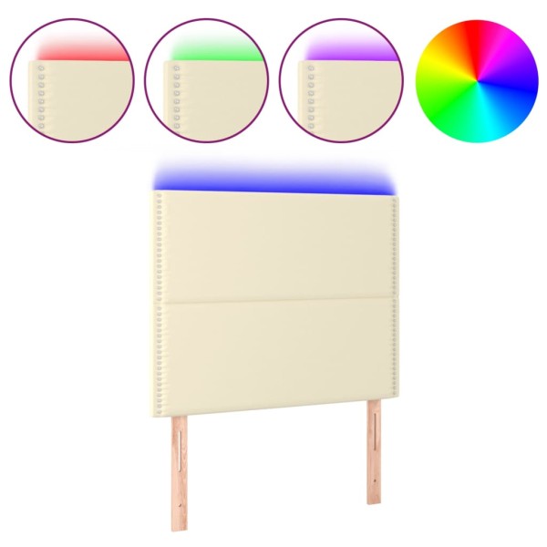 Cabecero con luces LED cuero sintético crema 80x5x118/128 cm Cabecero con luces LED cuero sintético crema 80x5x118/128 cm