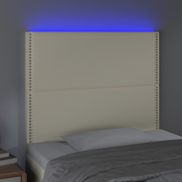 Cabecero con luces LED cuero sintético crema 80x5x118/128 cm Cabecero con luces LED cuero sintético crema 80x5x118/128 cm