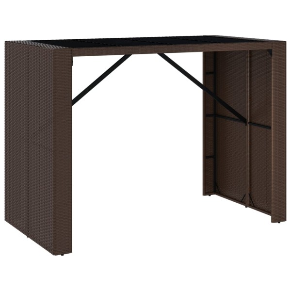 Mesa alta bar superficie vidrio ratán PE marrón 145x80x110 cm Mesa alta bar superficie vidrio ratán PE marrón 145x80x110 cm