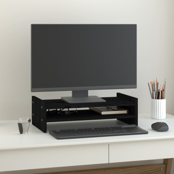 Soporte para monitor madera maciza de pino negro 50x27x15 cm Soporte para monitor madera maciza de pino negro 50x27x15 cm