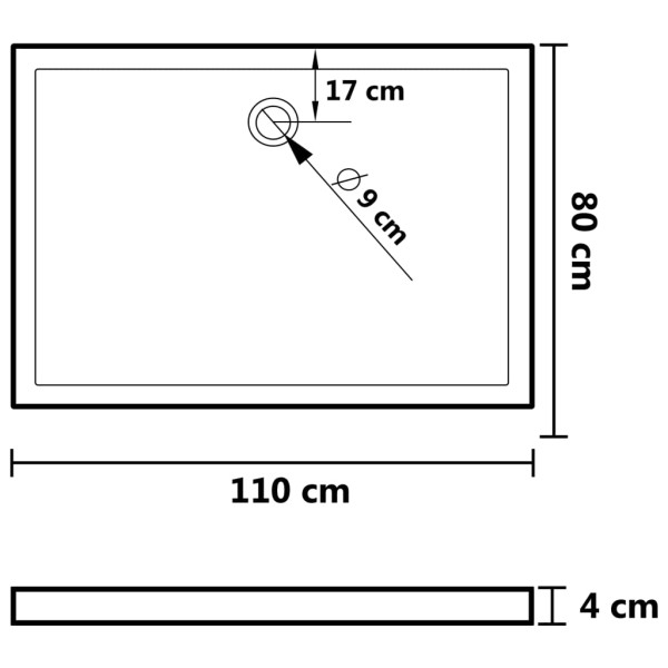Plato de ducha rectangular negro ABS 80x110 cm Plato de ducha rectangular negro ABS 80x110 cm