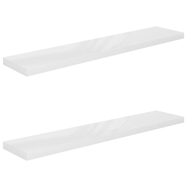 Estante flotante pared 2 uds MDF blanco brillo 120x23,5x3,8 cm