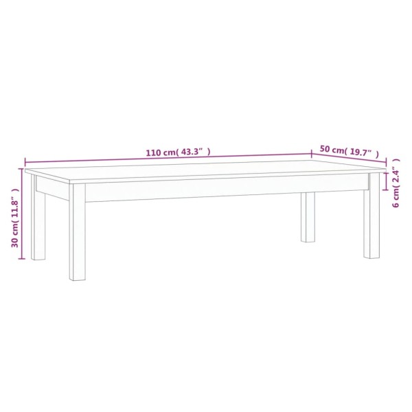 Mesa de centro de madera maciza de pino gris 110x50x30 cm Mesa de centro de madera maciza de pino gris 110x50x30 cm
