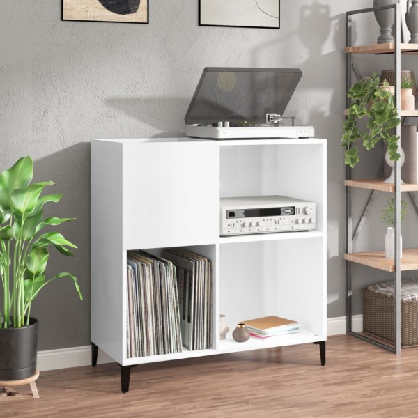 Mueble discos madera contrachapada blanco brillo 84,5x38x89 cm Mueble discos madera contrachapada blanco brillo 84,5x38x89 cm