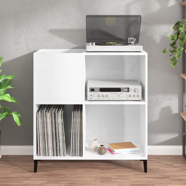 Mueble discos madera contrachapada blanco brillo 84,5x38x89 cm Mueble discos madera contrachapada blanco brillo 84,5x38x89 cm