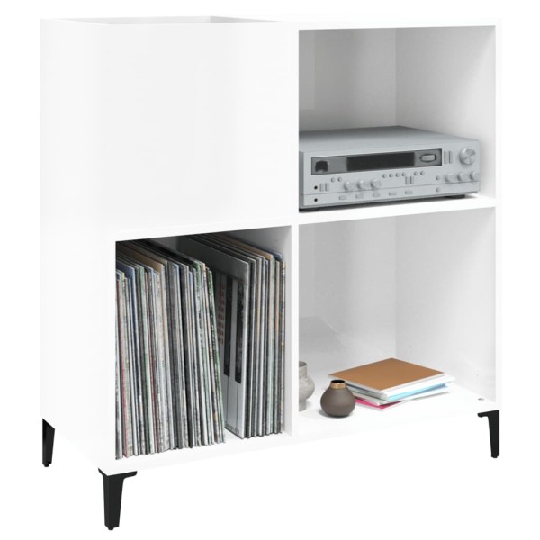 Mueble discos madera contrachapada blanco brillo 84,5x38x89 cm Mueble discos madera contrachapada blanco brillo 84,5x38x89 cm