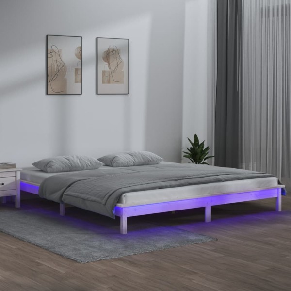 Estructura de cama con LED madera maciza blanca 200x200 cm Estructura de cama con LED madera maciza blanca 200x200 cm