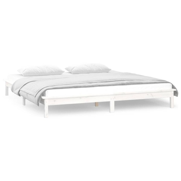 Estructura de cama con LED madera maciza blanca 200x200 cm Estructura de cama con LED madera maciza blanca 200x200 cm