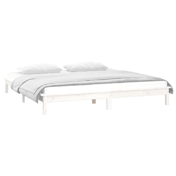 Estructura de cama con LED madera maciza blanca 200x200 cm Estructura de cama con LED madera maciza blanca 200x200 cm