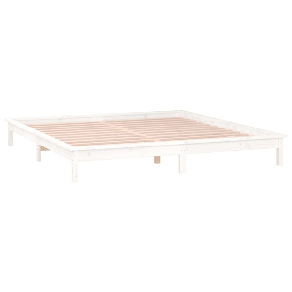 Estructura de cama con LED madera maciza blanca 200x200 cm Estructura de cama con LED madera maciza blanca 200x200 cm