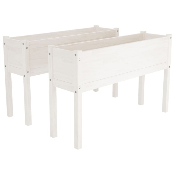 Jardineras 2 uds madera maciza de pino blanca 110x31x70 cm Jardineras 2 uds madera maciza de pino blanca 110x31x70 cm