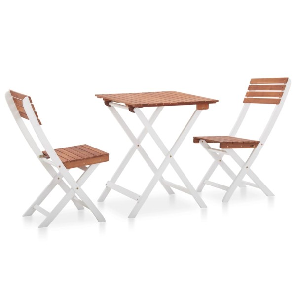 Set muebles jardín 3 pzas madera maciza acacia marrón y blanco Set muebles jardín 3 pzas madera maciza acacia marrón y blanco
