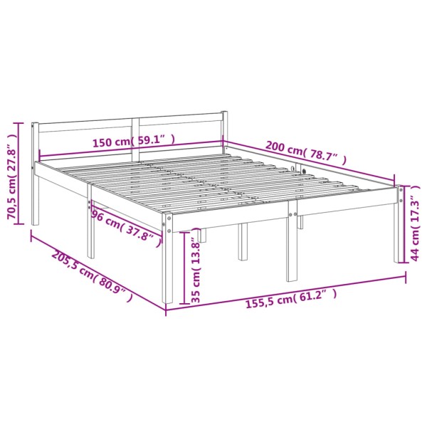 Cama para personas mayores madera maciza de pino 150x200 cm Cama para personas mayores madera maciza de pino 150x200 cm