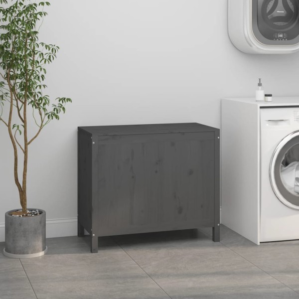 Baúl para la colada madera maciza de pino gris 88,5x44x76 cm