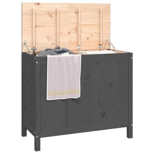 Baúl para la colada madera maciza de pino gris 88,5x44x76 cm