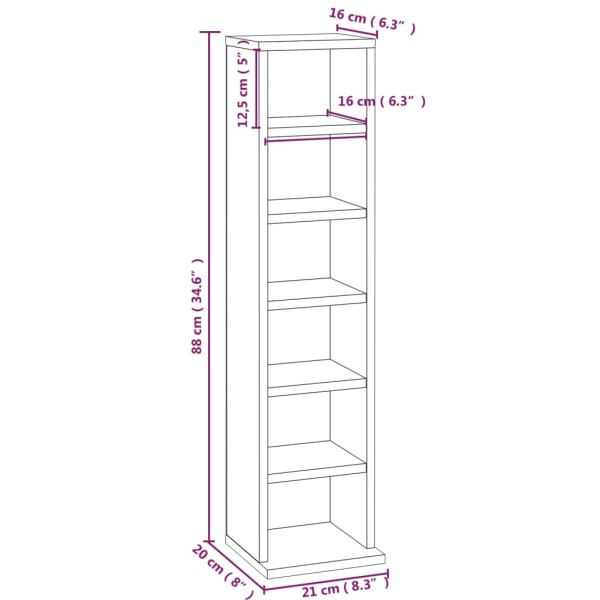 Estantería para CD madera contrachapada gris Sonoma 21x20x88 cm Estantería para CD madera contrachapada gris Sonoma 21x20x88 cm