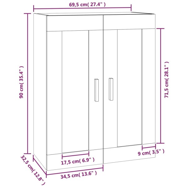 Armario de pared contrachapada roble sonoma 69,5x32,5x90 cm Armario de pared contrachapada roble sonoma 69,5x32,5x90 cm