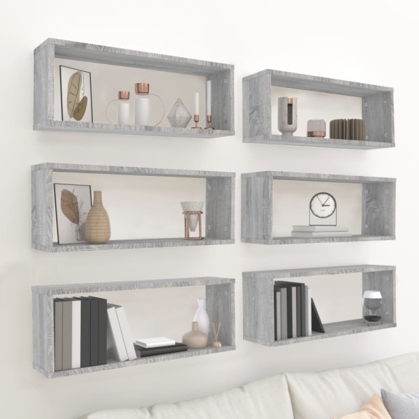 Estantes cúbicos de pared 6 uds madera gris Sonoma 60x15x23 cm Estantes cúbicos de pared 6 uds madera gris Sonoma 60x15x23 cm