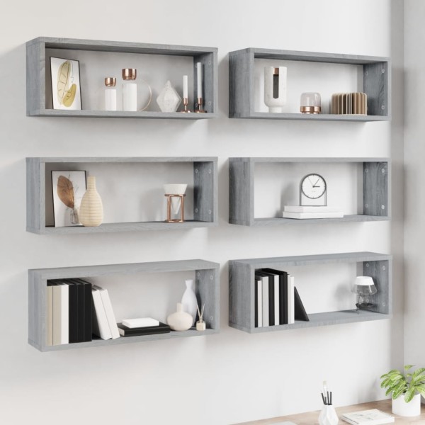 Estantes cúbicos de pared 6 uds madera gris Sonoma 60x15x23 cm Estantes cúbicos de pared 6 uds madera gris Sonoma 60x15x23 cm