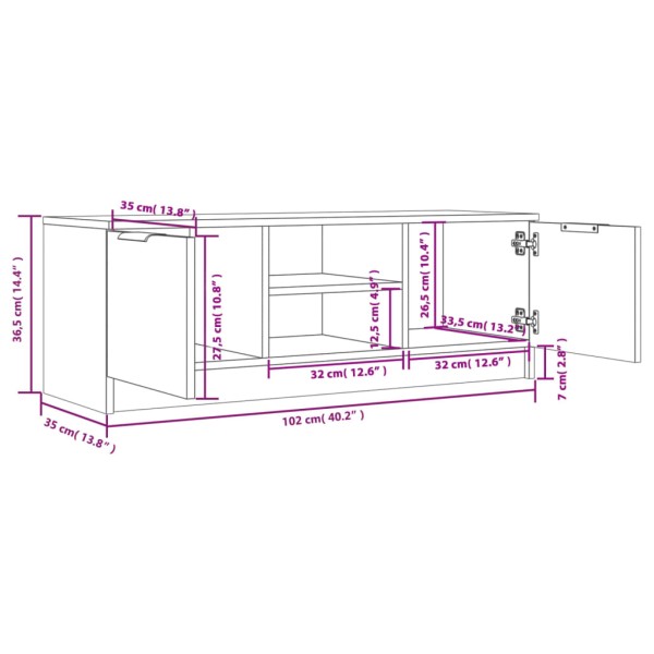 Mueble de TV madera contrachapada gris Sonoma 102x35x36,5 cm Mueble de TV madera contrachapada gris Sonoma 102x35x36,5 cm