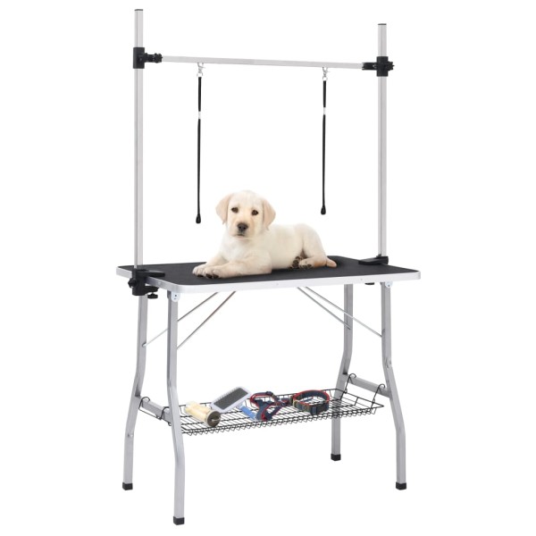 Mesa de aseo para perros ajustable con 2 lazos y cesta