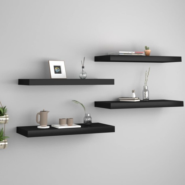 Estante flotante de pared 4 uds MDF negro 60x23,5x3,8 cm Estante flotante de pared 4 uds MDF negro 60x23,5x3,8 cm