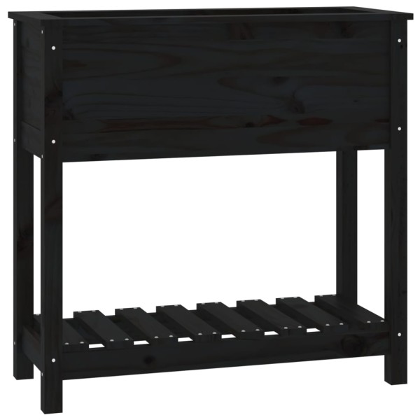 Jardinera con estante madera maciza pino negro 82,5x34,5x81 cm Jardinera con estante madera maciza pino negro 82,5x34,5x81 cm