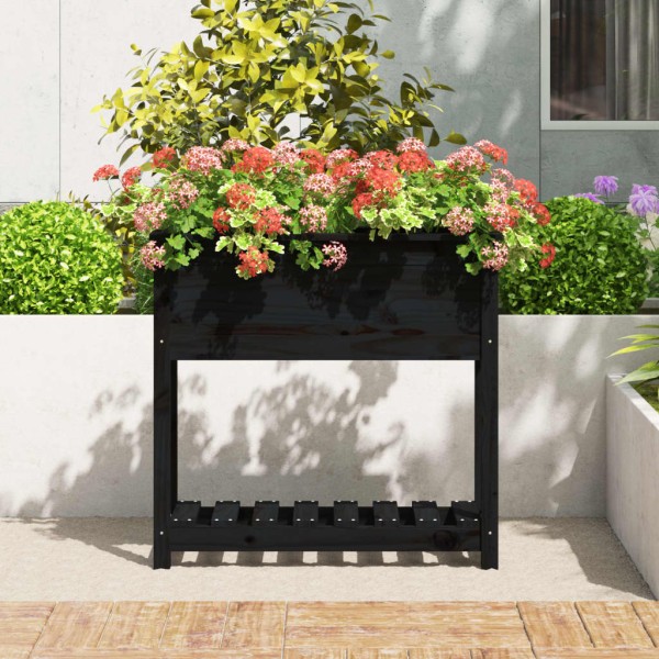 Jardinera con estante madera maciza pino negro 82,5x34,5x81 cm Jardinera con estante madera maciza pino negro 82,5x34,5x81 cm