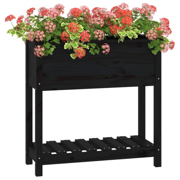 Jardinera con estante madera maciza pino negro 82,5x34,5x81 cm Jardinera con estante madera maciza pino negro 82,5x34,5x81 cm
