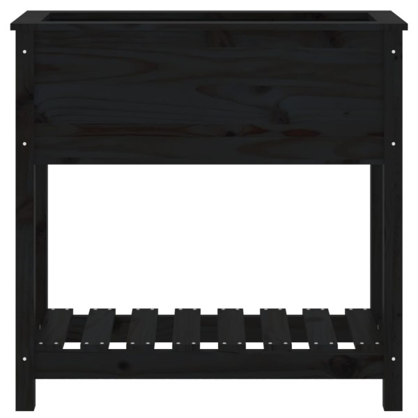 Jardinera con estante madera maciza pino negro 82,5x34,5x81 cm Jardinera con estante madera maciza pino negro 82,5x34,5x81 cm