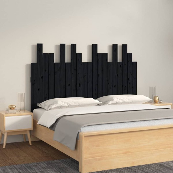 Cabecero de cama de pared madera maciza pino negro 127,5x3x80cm Cabecero de cama de pared madera maciza pino negro 127,5x3x80cm