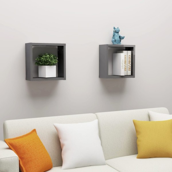 Estantes cubo de pared 2 unidades gris brillo 30x15x30 cm Estantes cubo de pared 2 unidades gris brillo 30x15x30 cm