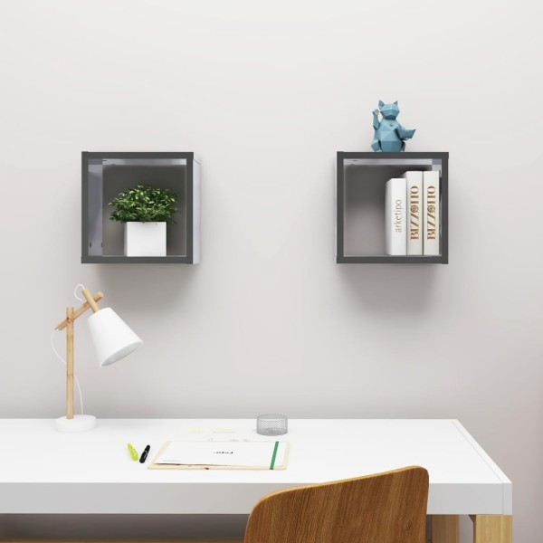 Estantes cubo de pared 2 unidades gris brillo 30x15x30 cm Estantes cubo de pared 2 unidades gris brillo 30x15x30 cm